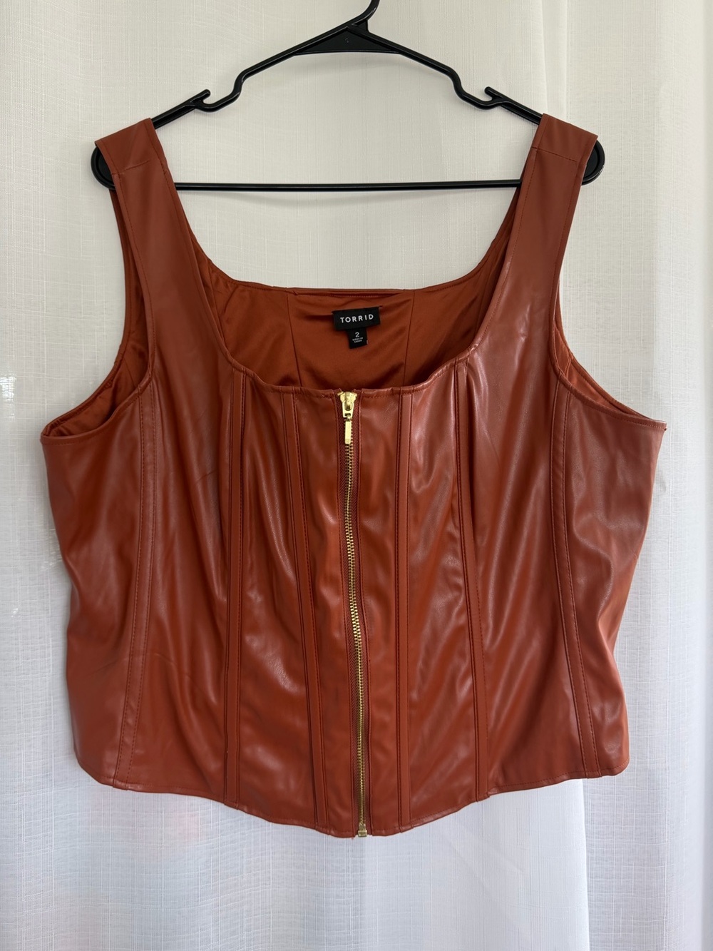Torrid Size 2X Cognac Faux Leather Corset Bustier Zip Front Crop Top